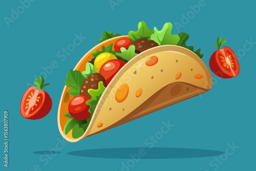 Delicious Taco with Colorful Toppings in Flight