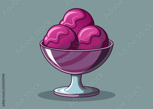 Delicious Purple Ice Cream Sundae in a Glass Bowl