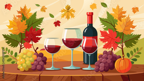 Autumn Wine Tasting with Grapes and Pumpkins