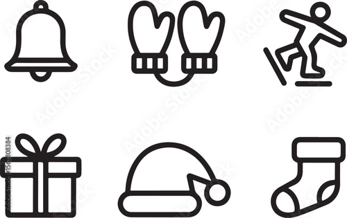 Festive Winter Holiday Icons A Cheerful Collection of Seasonal Symbols Evoking Christmas and Cold Weather Traditions