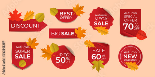 Vector set of sticker templates for shopping, sales, special offers for the fall season.