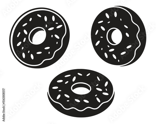 Black and white donuts set vector icon for fashion and food design