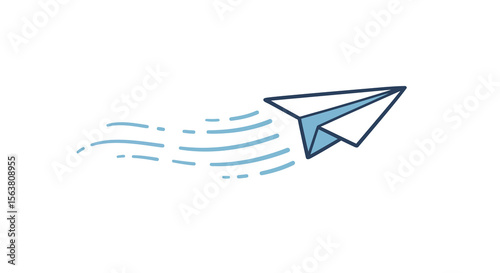 Minimalist paper airplane with motion lines in linear art style