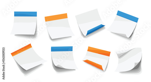 Collection of Blank Sticky Notes with Colorful Tops Scattered on a White Background Demonstrating Memo Organization and Reminder Concepts