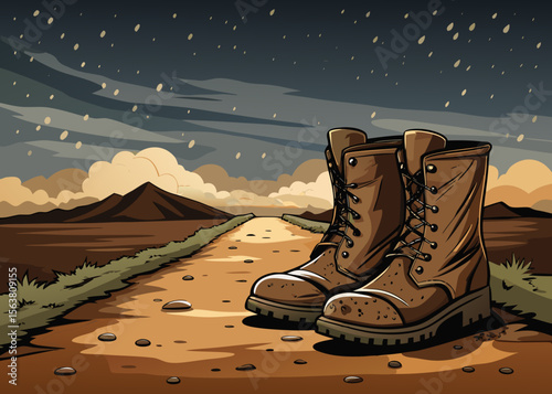 Adventure Boots on Dusty Trail at Dusk