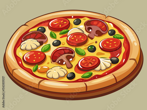 Delicious Cartoon Pizza with Toppings