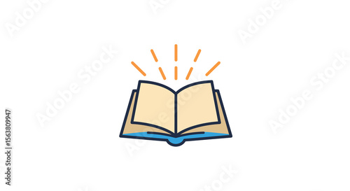 Open book with rays in minimalist flat design on white background