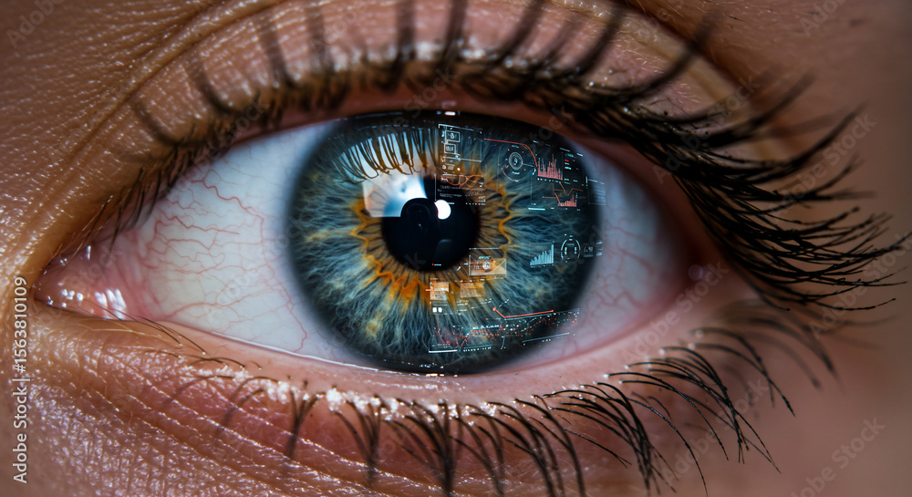 Fototapeta premium Close up of human eye with blue green iris