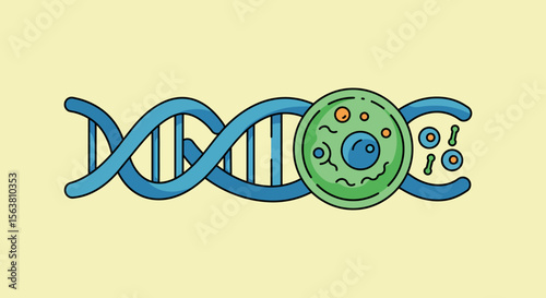 Dna structure and cell diagram in colorful flat style
