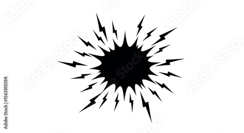 Explosive energy burst with lightning bolts on white background