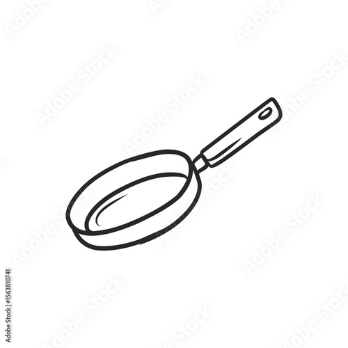 Hand-Drawn Frying Pan with Long Handle, Ideal for Cooking, Kitchen, and Culinary Graphics