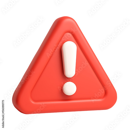 3d red warning triangle with white exclamation mark isolated on transparent background