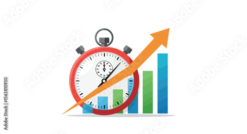 Time management and growth: stopwatch with rising graph and arrow