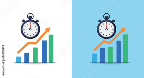 Stopwatch and growth chart analysis with increasing bar graphs