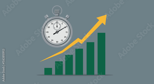Growth chart and stopwatch representing time management and business success