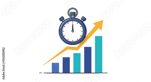 Growth and time concept with stopwatch and ascending bar graph