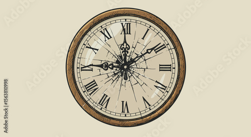 Vintage clock with cracked glass and roman numerals