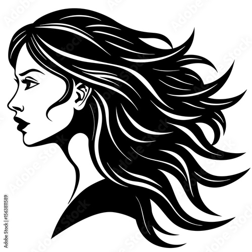 girl with long hair shilhoutte on white background