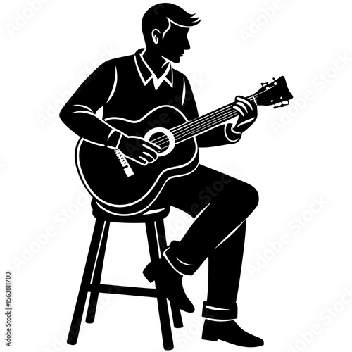 guitar player silhouette shilhoutte on white background
