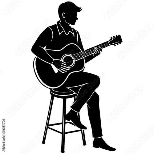 guitar player silhouette shilhoutte on white background