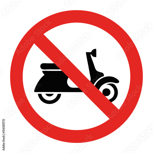 No mopeds allowed sign. Simple prohibition sign with scooter image inside red circle. Prohibition symbol for public places. This no mopeds allowed sign is perfect for creating informative materials.