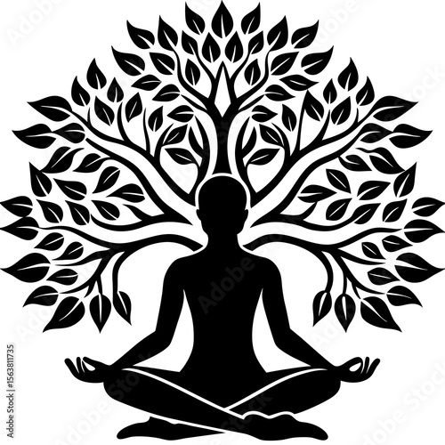  a womon silhouette of yoga shilhoutte on white background
