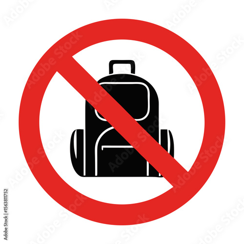 No backpacks allowed sign. Simple prohibition symbol with black backpack image inside red circle. This no backpacks allowed sign is perfect for schools, libraries.