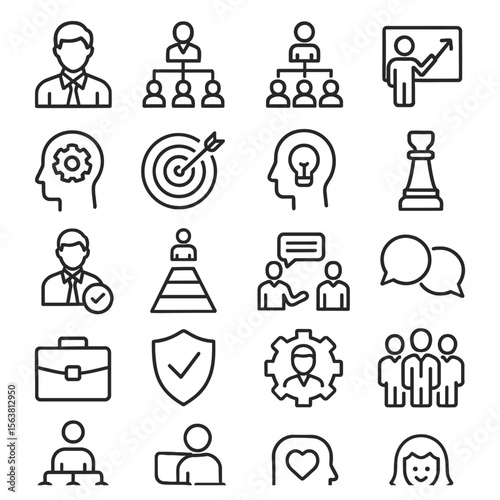 Business & Communication Icons – Leadership, Teamwork, Strategy, Empathy & Professional Tools