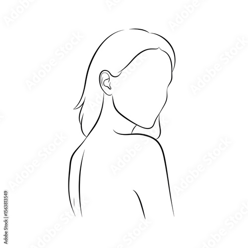 A Girl Turning Back While Looking Over Shoulder – Minimal Line Art
