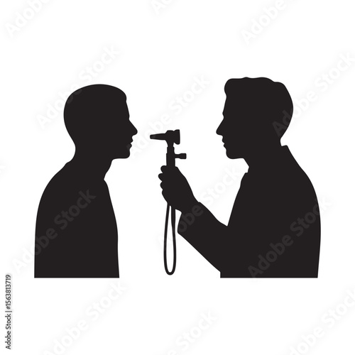 Doctor Examining Patient's Nose with Otoscope Silhouette