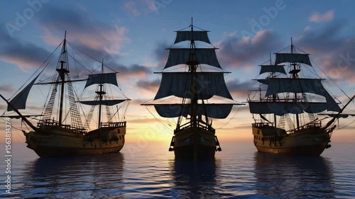 The Niña, The Pinta and The Santa María. Spanish America Exploration.