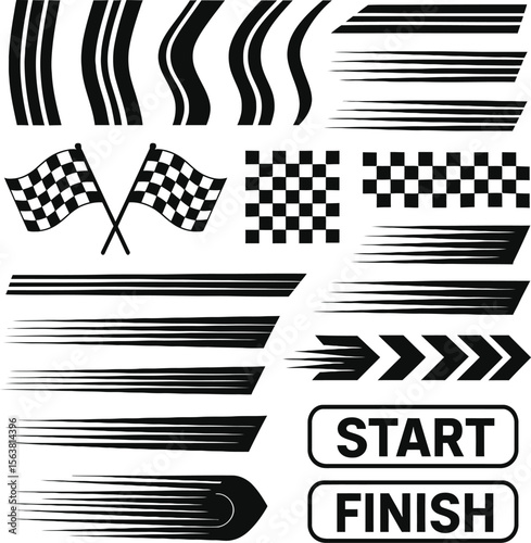 Racing & Speed Icons – Checkered Flags, Skid Marks, Speed Lines, Arrows