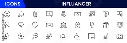Influencer and blogging line icons collection. Big UI icon set in a flat design. Thin outline icons pack. Vector illustration