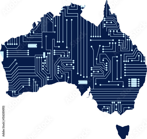 Map of Australia with electronic circuit