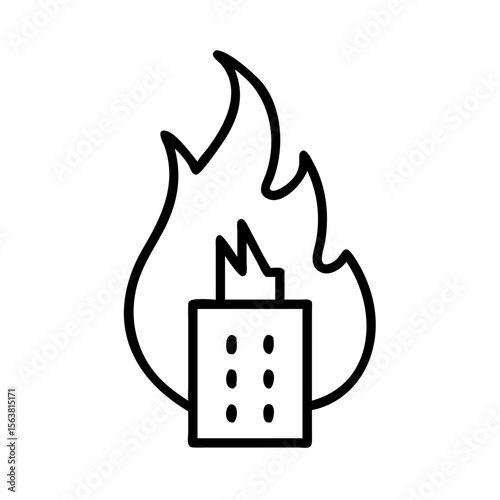 Building on fire icon simple black and white illustration