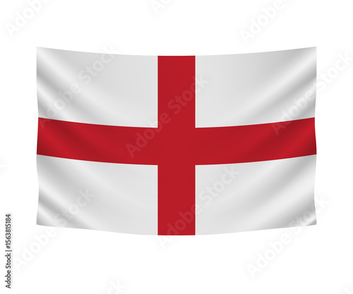 Realistic hanging flag of England. Empty  fabric banner illustration design.