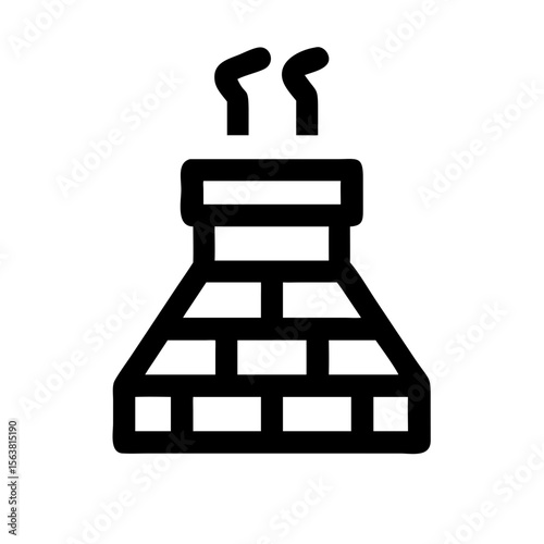 Simple black and white icon of a brick chimney with smoke