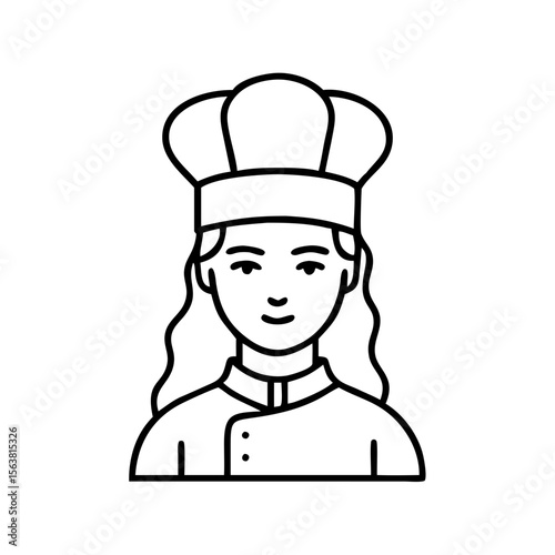 Stylized line art portrait of a chef in a toque