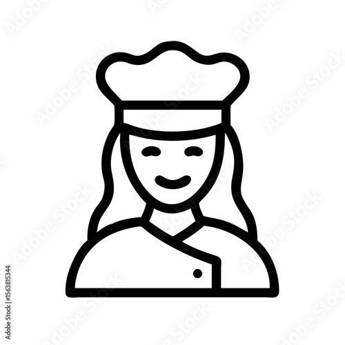 Simple line art icon of a smiling chef wearing a toque