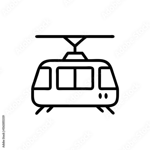 Simple black and white line drawing of a tram