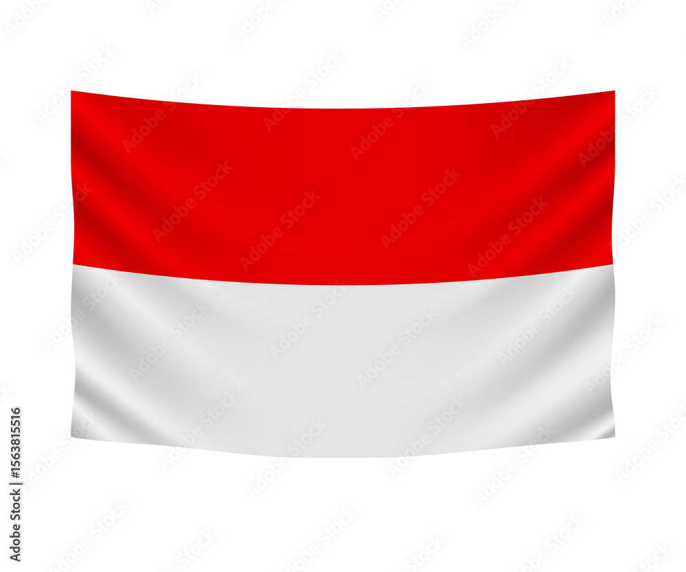 Naklejka premium Realistic hanging flag of Indonesia. Empty fabric banner illustration design.