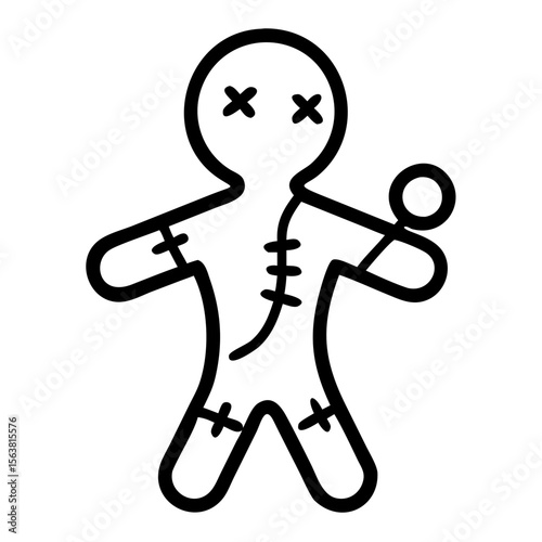 Voodoo doll with pins and stitched body parts icon