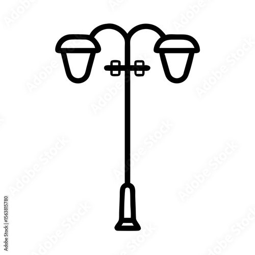 Classic black and white icon of a double headed street lamp