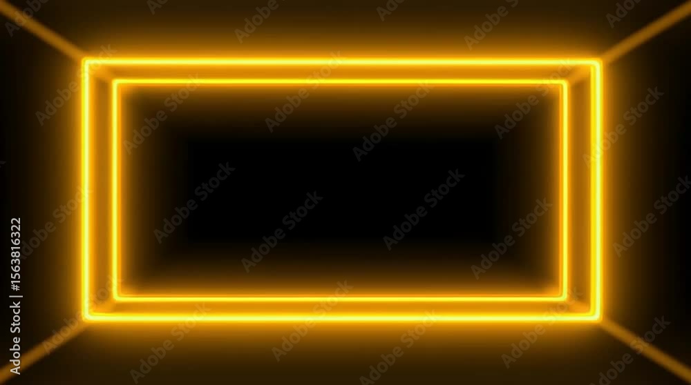 Neon glowing frame in a dark environment with rectangular shape  