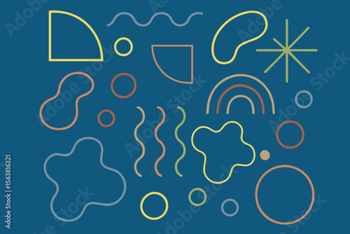 Vector background filled with colorful abstract curves, lines, and geometric shapes, delivering a fun, energetic, and visually engaging modern pattern design.