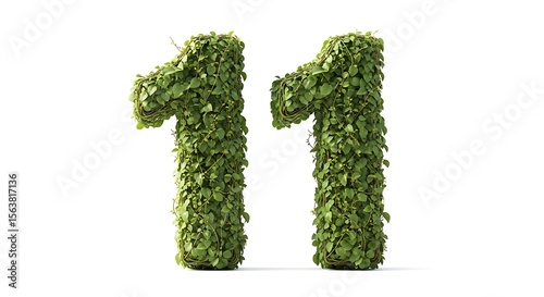 Green Leaf Number Eleven Nature's 3D Digit Art
