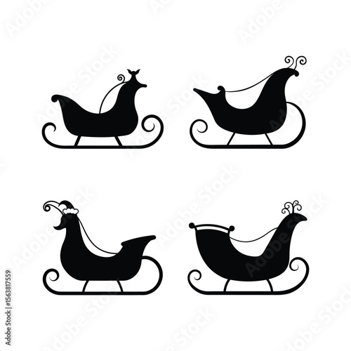 A set of sleigh silhouette vector art illustration