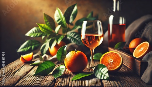 Wallpaper Mural A rustic still-life of a orange-colored wine glass on a wooden table Torontodigital.ca