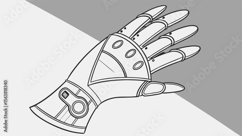 Futuristic Bionic Hand Outline Drawing: Advanced Robotic Prosthetic Technology Illustration with Detailed Mechanical Design on Gray Background