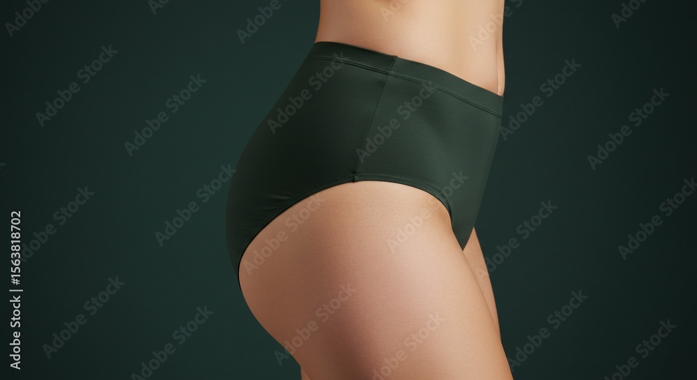 Fototapeta premium Close up of woman wearing dark green underwear on studio backdrop